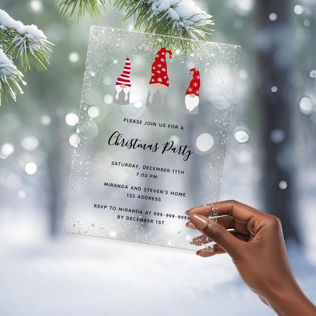Invitaciones Acrílicas Christmas party gnomes glitter frosted invitation (Subido por el creador)