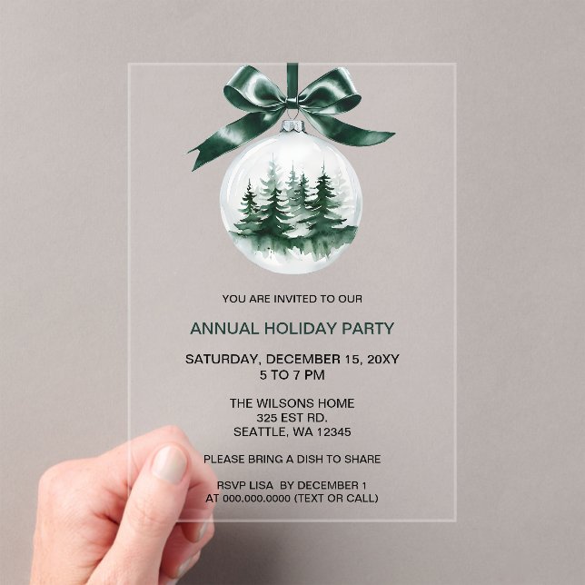 Invitaciones Acrílicas Christmas Pine Tree Ornament Holiday Party (Insitu (portátil))