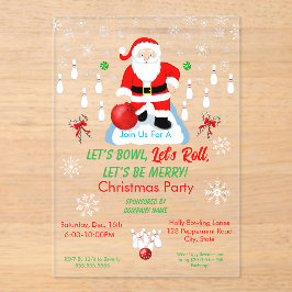 Invitaciones Acrílicas Christmas Santa's Bowling Party 