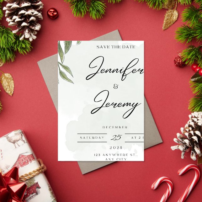Invitaciones Acrílicas Christmas Save the Date Card Winter Wedding Pine  (Insitu (Vacaciones))