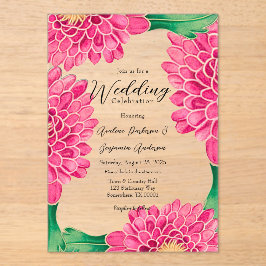 Invitaciones Acrílicas Chrysanthemums Gold Geométrico Pintado Boda