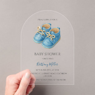 Invitaciones Acrílicas Chubasqueros Azules Minimalistas para Baby Shower 