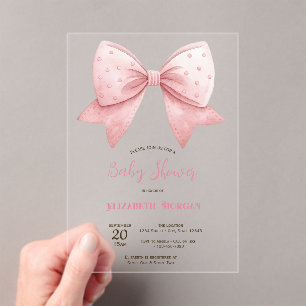 Invitaciones Acrílicas Chupete de bebé de lunares de lazo rosa de acuarel