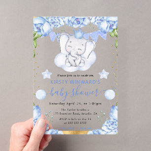 Invitaciones Acrílicas Chupete de elefante de acuarela y rosas azules
