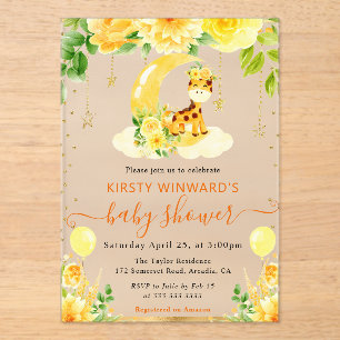 Invitaciones Acrílicas Chupete de jirafa floral lindo acuarela