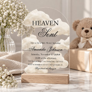 Invitaciones Acrílicas Chupete de Nube Nueve Beige para Baby Shower de Gé