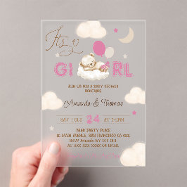 Invitaciones Acrílicas Chupete de oso rosa para Baby Shower