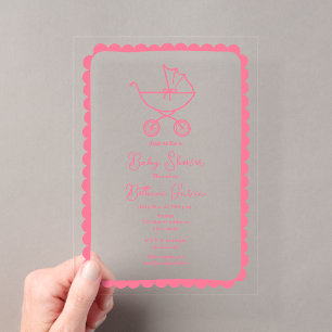 Invitaciones Acrílicas Chupete de paseo borde dibujado a mano rosa Baby S