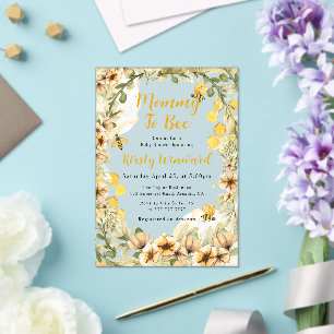 Invitaciones Acrílicas Chupete de verano de acuarela Abejas y flores Baby