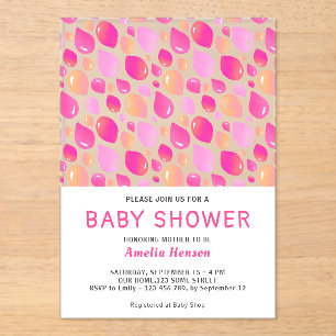 Invitaciones Acrílicas Chupete Patrón Globo Rosa Fiesta de Bebé Niña