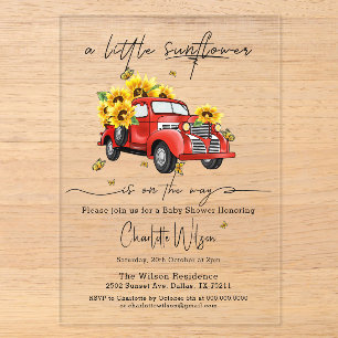Invitaciones Acrílicas Chupinada de bebé Camioneta Roja Vintage con Giras