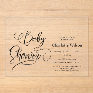 Invitaciones Acrílicas Chupinada de bebé con caligrafía minimalista moder