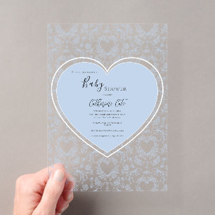 Invitaciones Acrílicas Chupinada de corazón caprichoso floral azul