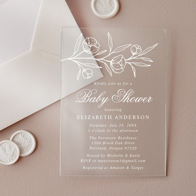 Invitaciones Acrílicas Chupinada de flores blancas para bebé (Subido por el creador)