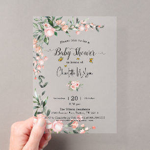 Invitaciones Acrílicas Chupinada de rosas rosadas con mariposas al aguare