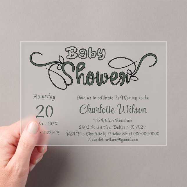 Invitaciones Acrílicas Chupinada moderna de bebé en verde oscuro (Insitu (portátil))
