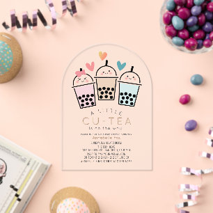 Invitaciones Acrílicas Chupito de Boba Bubble Tea para Baby Shower de Gén