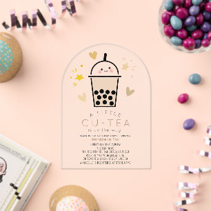 Invitaciones Acrílicas Chupito de Boba Bubble Tea para Baby Shower de Gén