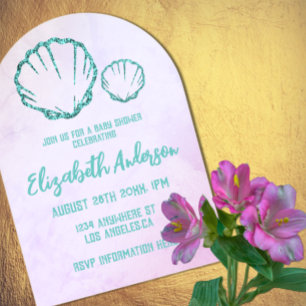 Invitaciones Acrílicas Chupito de conchas para baby shower