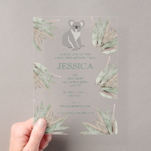 Invitaciones Acrílicas Chupito de Koala Personalizado Cumpleaños de Bebé