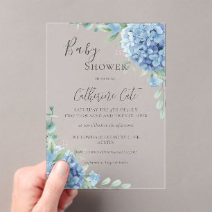 Invitaciones Acrílicas Chupito Floral de Hortensias Azules