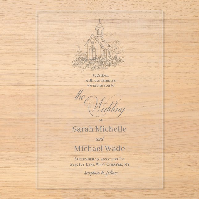 Invitaciones Acrílicas Church Calligraphy Wedding Invitation (Anverso)