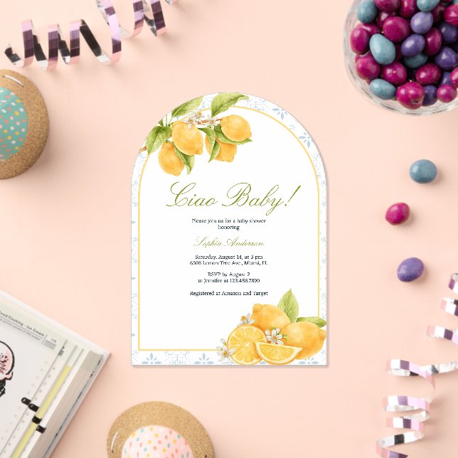 Invitaciones Acrílicas Ciao Baby Italiano Lemon Baby Shower (Insitu (Celebración))
