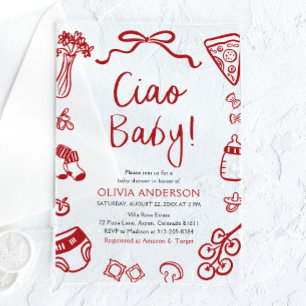 Invitaciones Acrílicas Ciao Baby Whimsical Italiana Pizza Cute Baby Showe