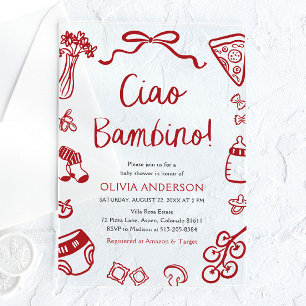 Invitaciones Acrílicas Ciao Bambino Fiesta de Pizzas Italianas para Baby 