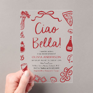 Invitaciones Acrílicas Ciao Bella Hand Drake Italiano Pizza Bridal Shower