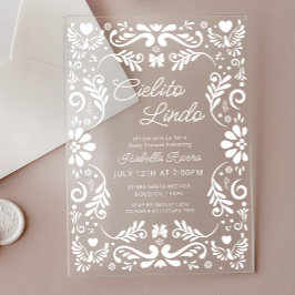 Invitaciones Acrílicas Cielito Lindo Talavera Baby Shower mexicano