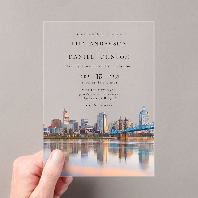 Invitaciones Acrílicas Cielo de Cincinnati Acuarela de Boda (Insitu (portátil))