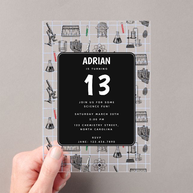 Invitaciones Acrílicas Ciencia Química Científica Tema del Partido del Cu (Insitu (portátil))