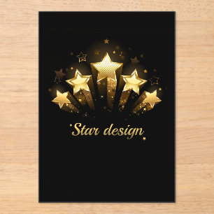 Invitaciones Acrílicas Cinco estrellas de oro en negro