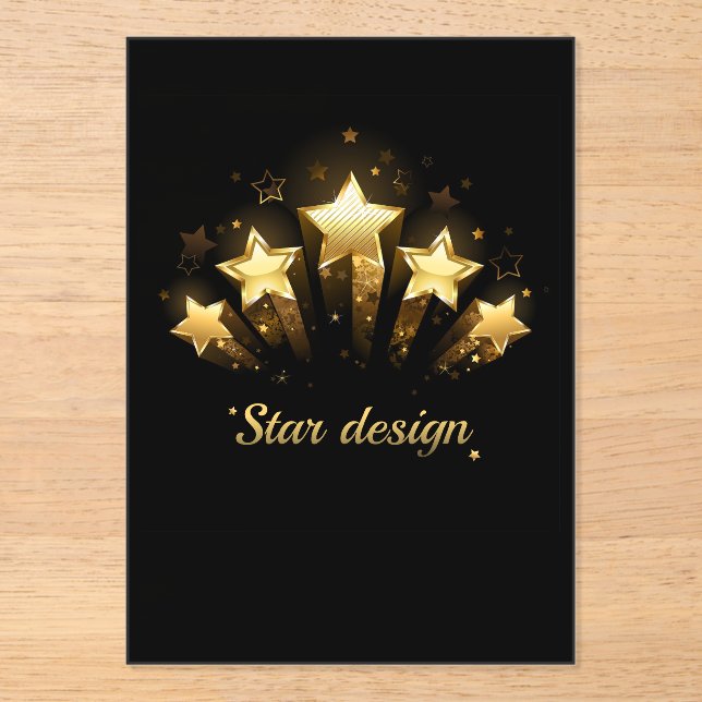 Invitaciones Acrílicas Cinco estrellas de oro en negro (Anverso)