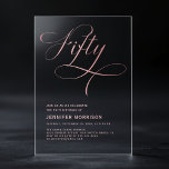 Invitaciones Acrílicas Cincuenta Rosas de Guión Dorado Negro 50 cumpleaño<br><div class="desc">Celebrar un hito trascendental con la Elegante Invitación de 50 Años Rosa Oro y Negro. El contraste entre el rico fondo negro y los brillantes acentos dorados rosas crea un ambiente lujoso y sofisticado. Esta invitación captura a la perfección la esencia de una fabulosa celebración de 50 años, que prepara...</div>
