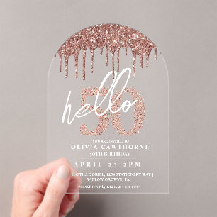 Invitaciones Acrílicas Cincuenta y cincuenta años Rosa Lux Acrílico Rosa