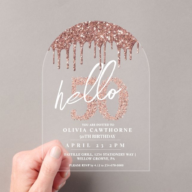 Invitaciones Acrílicas Cincuenta y cincuenta años Rosa Lux Acrílico Rosa (Insitu (portátil))