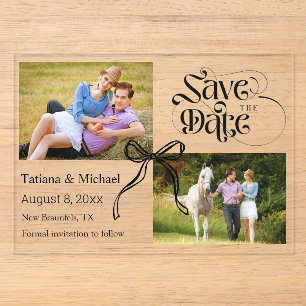 Invitaciones Acrílicas Cinta de lazo coqueta 2 fotos save the date modern