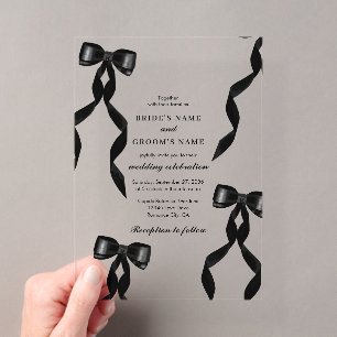 Invitaciones Acrílicas Cinta de lazo negro formal elegante boda