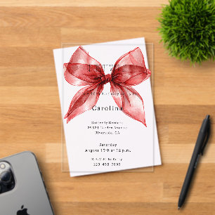 Invitaciones Acrílicas Cinta de lazo roja Cumpleaños 16 (o cualquier año)