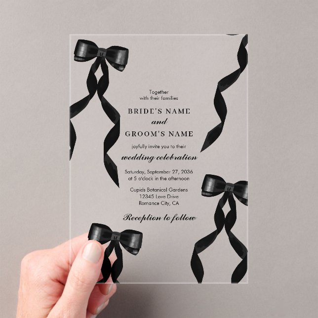Invitaciones Acrílicas Cinta de vaca negra formal matrimonio elegante (Insitu (portátil))