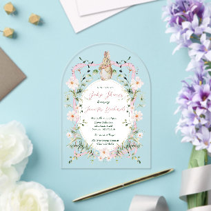 Invitaciones Acrílicas Cinta Floral Rosa Bebé Bunny Baby Shower