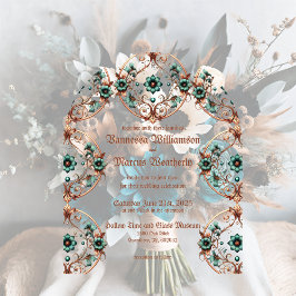 Invitaciones Acrílicas Círculo floral de cobre y turquesa elegante