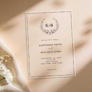 Invitaciones Acrílicas Círculo Floral Elegante de Bodas con Monograma