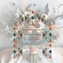 Círculo floral elegante de cobre y turquesa