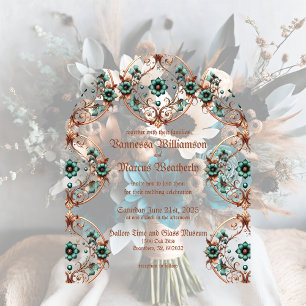 Invitaciones Acrílicas Círculo floral elegante de cobre y turquesa