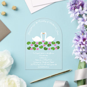Invitaciones Acrílicas Cisnes blancas y nenúfares Bodas Personalizado