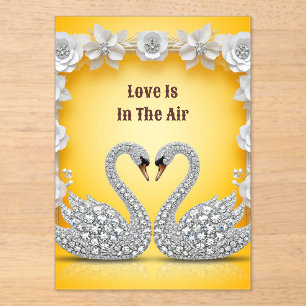 Invitaciones Acrílicas Cisnes Románticos de Cristal de Diamante Escena Cá