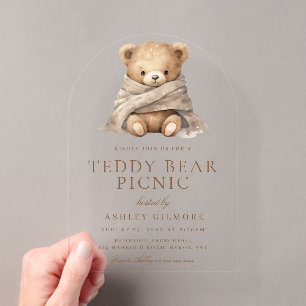 Invitaciones Acrílicas Cita para jugar con oso de peluche marrón lindo en
